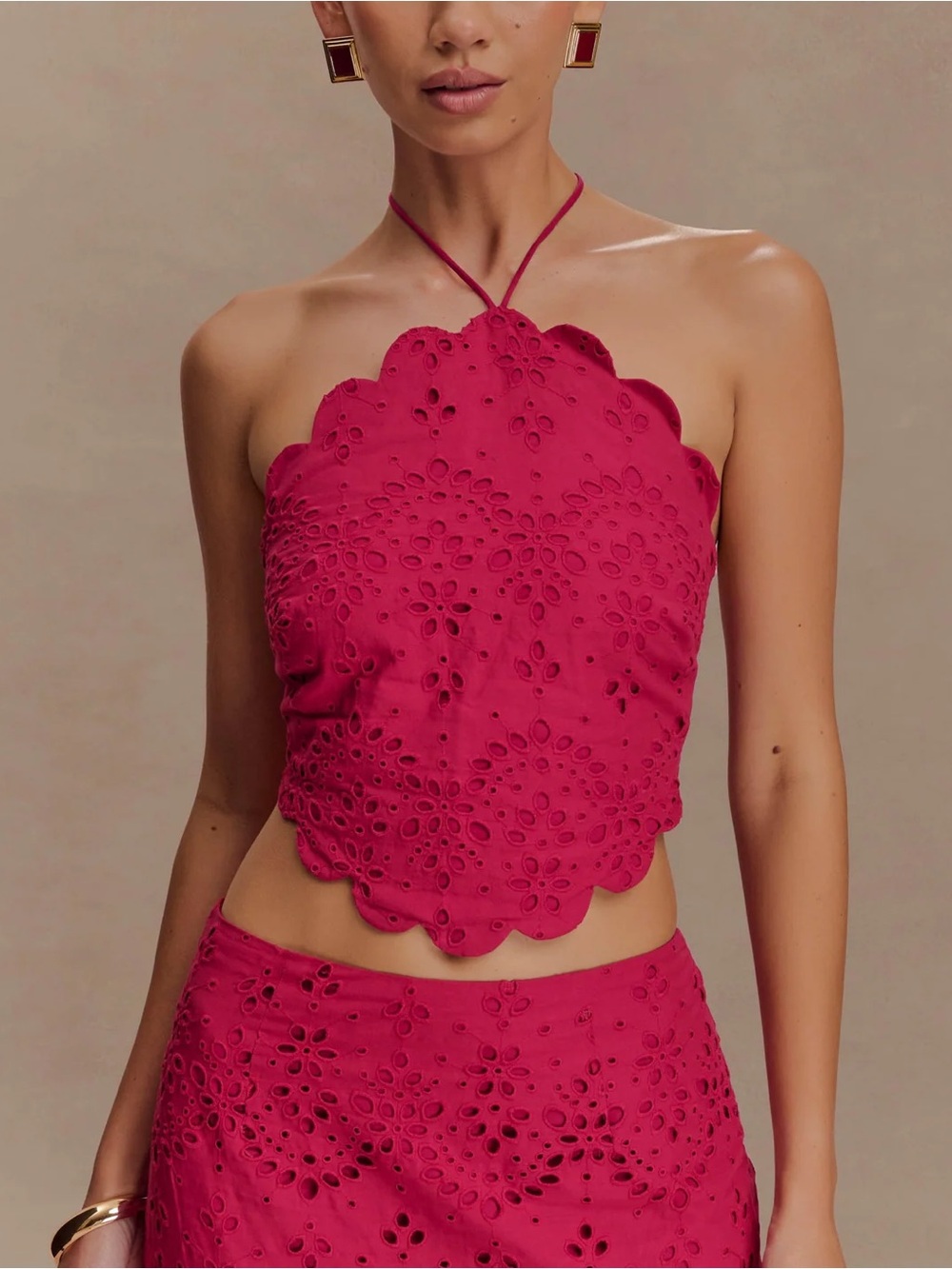 Kensley Broderie Halter Top - Dragonfruit